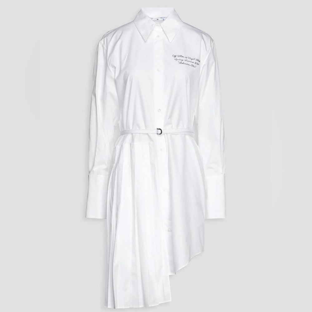 Off-White c/o Virgil Abloh White Asymmetric Embroidered Cotton-poplin Dress
